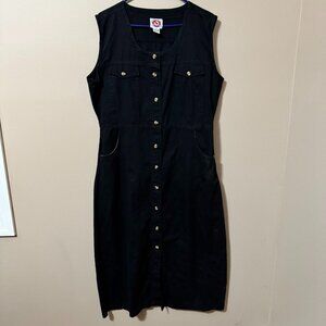 227 | Y2K Banned Black Denim Tank Dress | Button-Front Utility Pockets | Size 20